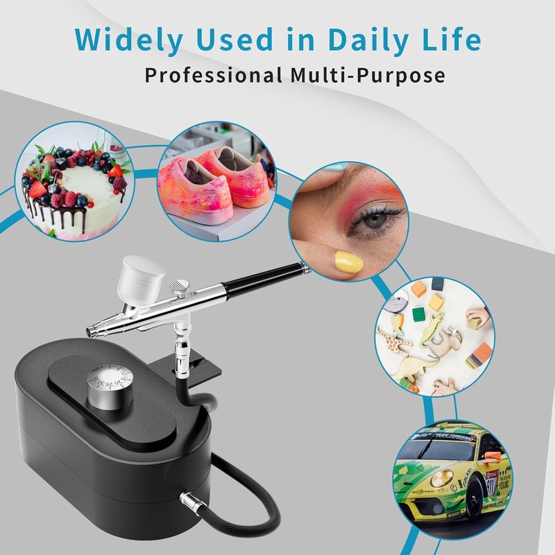 CBVCBV Airbrush Kit 0.3/0.5mm Nozzle/Sets,Kit with Air Compressor High Pressure Air Brush,Nail Airbrush,Ideal for Nails Art,Makeup,T-Shirt Painting,Cake ecorating DIY Model Crafting(Black) - Image 2